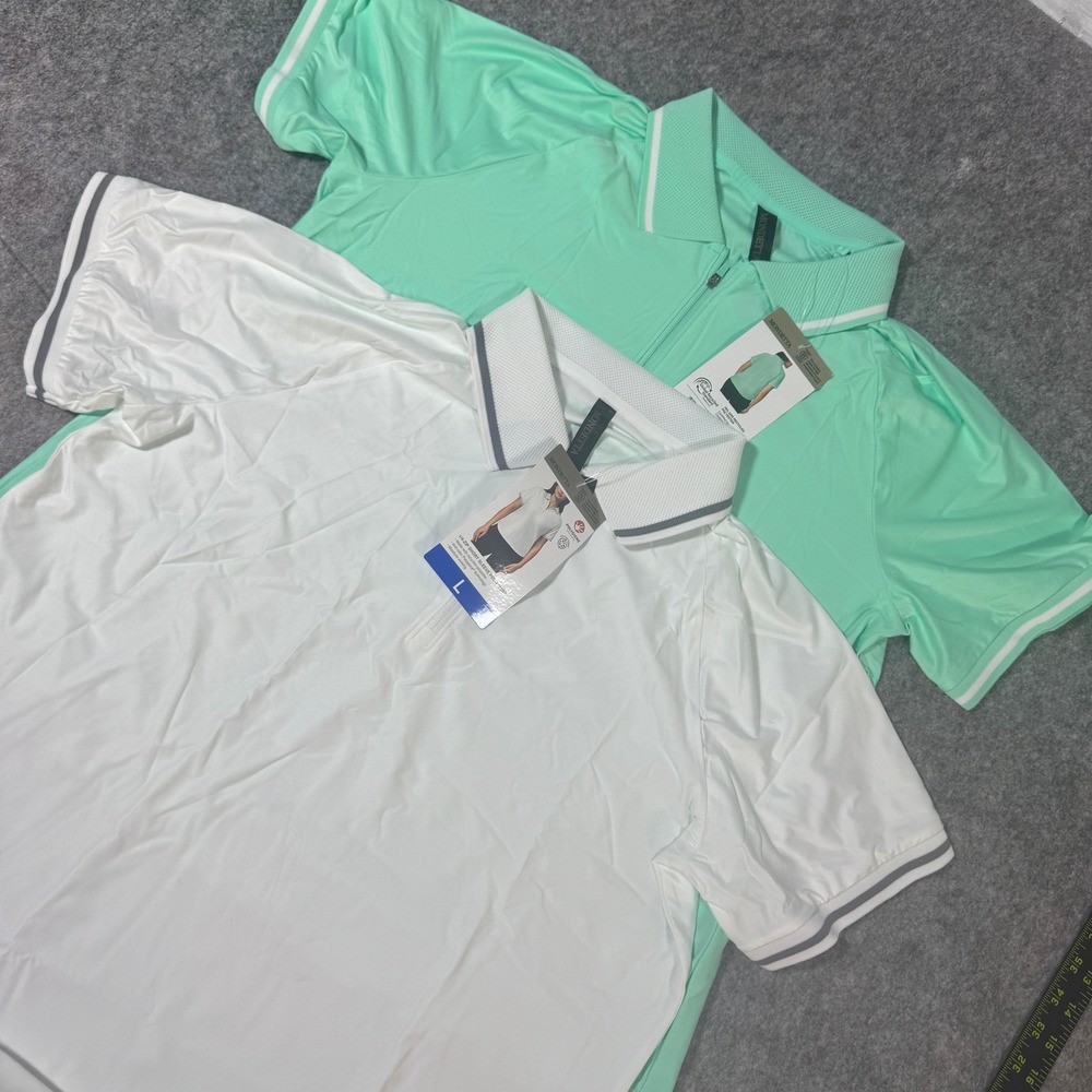 Mondetta Womens 2PK Performance Polo Shirts Green White 1/4 Zip Golf Top Large